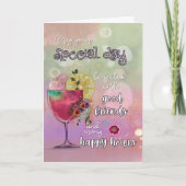 Elegant Neon Cocktail Happy Hour Birthday Folded カード (正面)