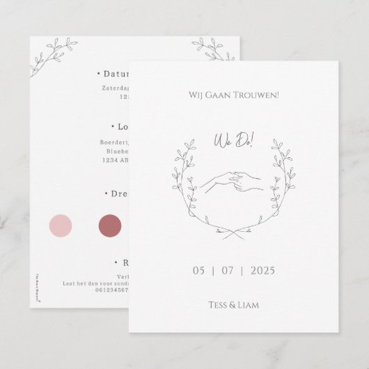 Elegant & Neutraal Uitnodiging Voor Huwelijk ノートカード (正面/裏面)