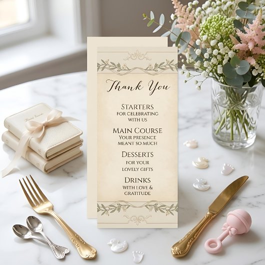 Elegant Neutral baby shower menu  メニュー