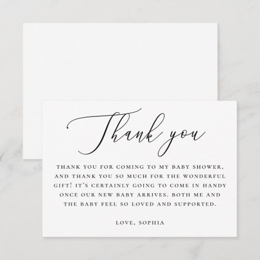 Elegant Neutral Baby Shower | Minimalist Script サンキューカード (正面/裏面)