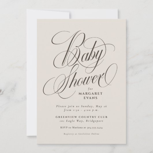 Elegant neutral beige brown baby shower 招待状 (正面)