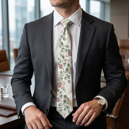 Elegant Neutral Botanical Boho Pampas ネクタイ