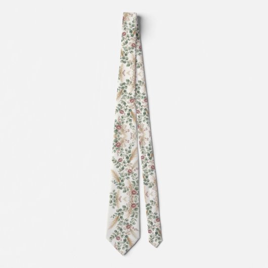 Elegant Neutral Botanical Boho Pampas ネクタイ (正面)