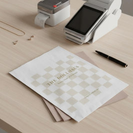 Elegant Neutral Checkered Background Business Name フェイバーバッグ