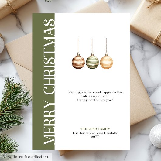 Elegant neutral Christmas baubles greeting card シーズンカード