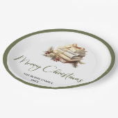 Elegant Neutral Christmas Book Holiday Table Decor ペーパープレート (アングル)