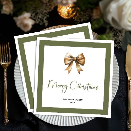 Elegant Neutral Christmas Bow Personalized Napkin スタンダードカクテルナプキン
