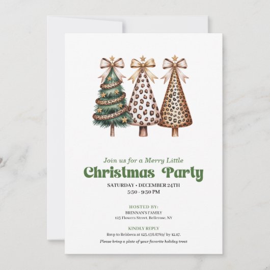 Elegant neutral Christmas tree leopard print   招待状 (正面)