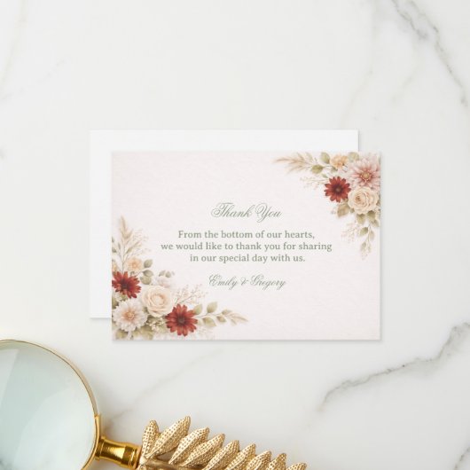 Elegant Neutral Floral Appreciation サンキューカード (正面/裏面インサイチュ)