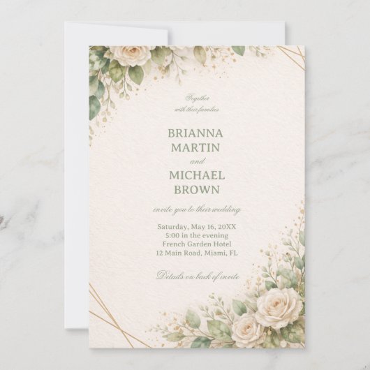 Elegant Neutral Floral Greenery 招待状 (正面)