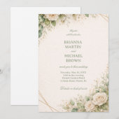 Elegant Neutral Floral Greenery 招待状 (正面/裏面)