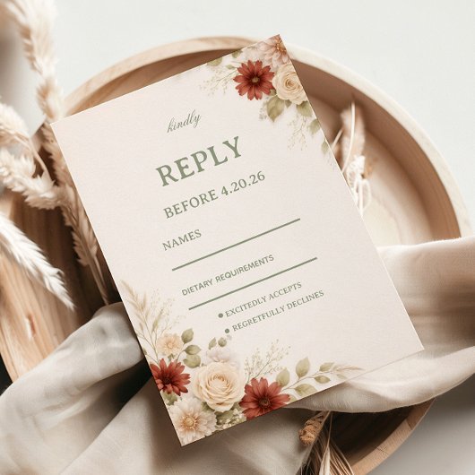 Elegant Neutral Floral Guest 出欠カード