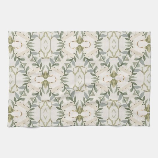 Elegant Neutral Floral Pattern キッチンタオル (横)