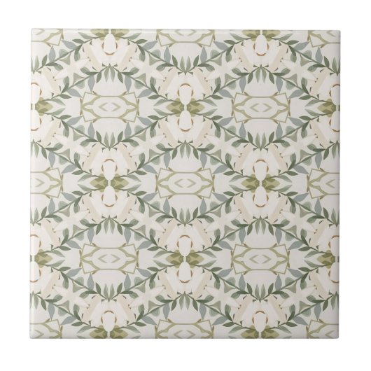 Elegant Neutral Floral Pattern タイル (正面)