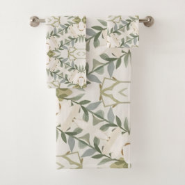Elegant Neutral Floral Pattern バスタオルセット