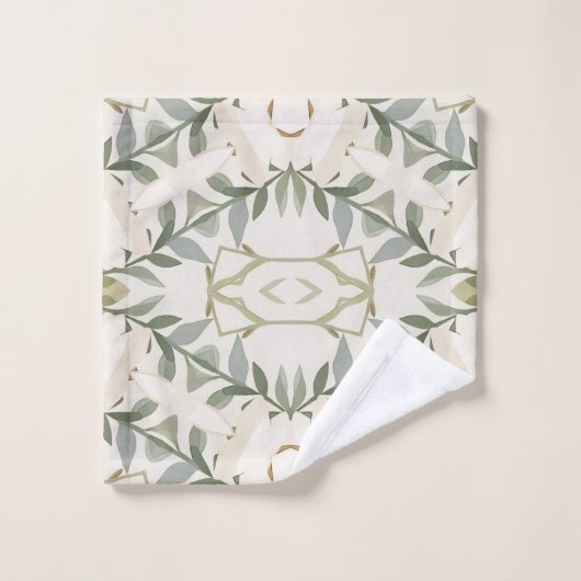 Elegant Neutral Floral Pattern バスタオルセット (ウォッシュタオル)
