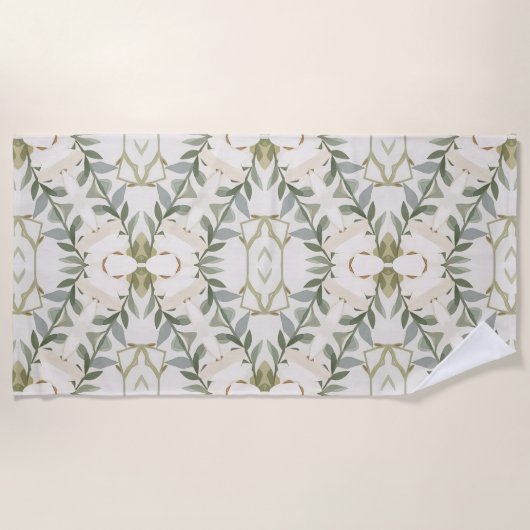 Elegant Neutral Floral Pattern ビーチタオル (正面)