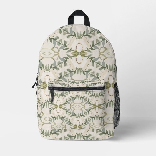 Elegant Neutral Floral Pattern プリントバックパック (正面)