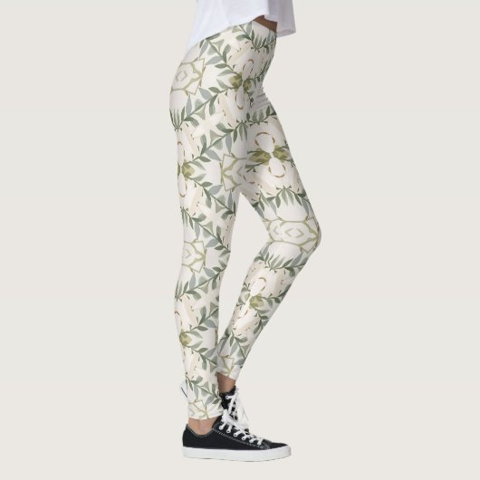 Elegant Neutral Floral Pattern レギンス (右)