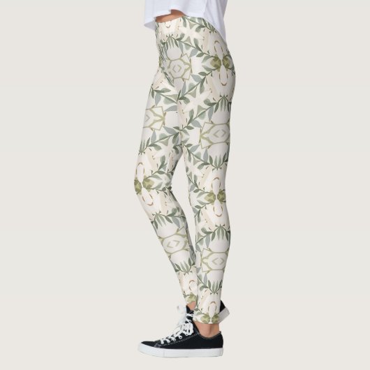 Elegant Neutral Floral Pattern レギンス (左)