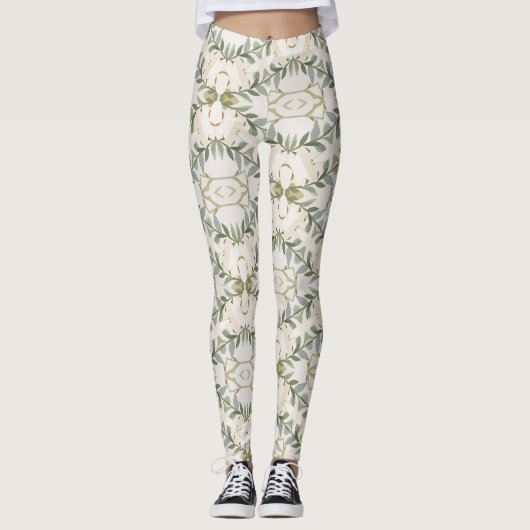 Elegant Neutral Floral Pattern レギンス (正面)