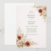 Elegant Neutral Floral Rust 招待状 (正面/裏面)