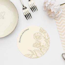 Elegant Neutral Floral Wedding Coaster ラウンドペーパーコースター