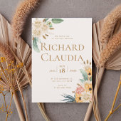 Elegant Neutral Floral Wedding Invitation 招待状