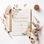 Elegant Neutral Floral Wedding Invitation 招待状