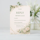 Elegant Neutral Greenery Floral 出欠カード (スタンド正面)