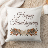 Elegant Neutral “Happy Thanksgiving” Throw Pillow クッション (ブランケット)