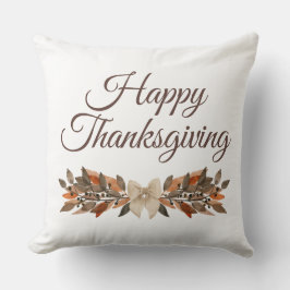 Elegant Neutral “Happy Thanksgiving” Throw Pillow クッション