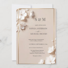 Elegant Neutral Magnolia White Floral Wedding  招待状