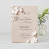 Elegant Neutral Magnolia White Floral Wedding  招待状 (スタンド正面)