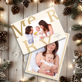 Elegant Neutral “Merry” Modern Photo シーズンカード