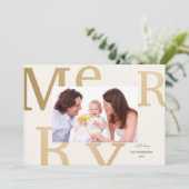 Elegant Neutral “Merry” Modern Photo シーズンカード (スタンド正面)
