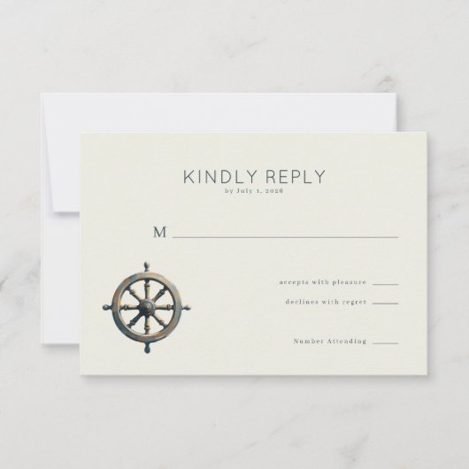 Elegant Neutral Nautical Wheel 出欠カード (正面)