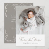 Elegant Neutral Ribbon Bow Baby Shower Photo サンキューカード (正面/裏面)