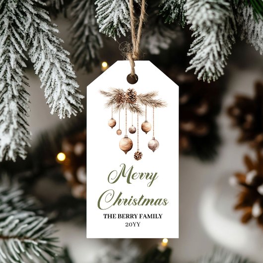 Elegant Neutral Sage Christmas Tree Holiday Tag ギフトタグ