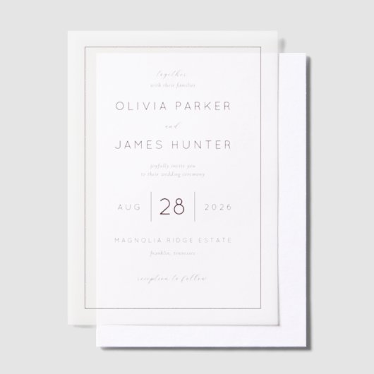 Elegant Neutral Typographic ベラム紙招待状 (オフセット)