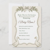 elegant neutral vintage  baby shower inv 招待状 (正面)