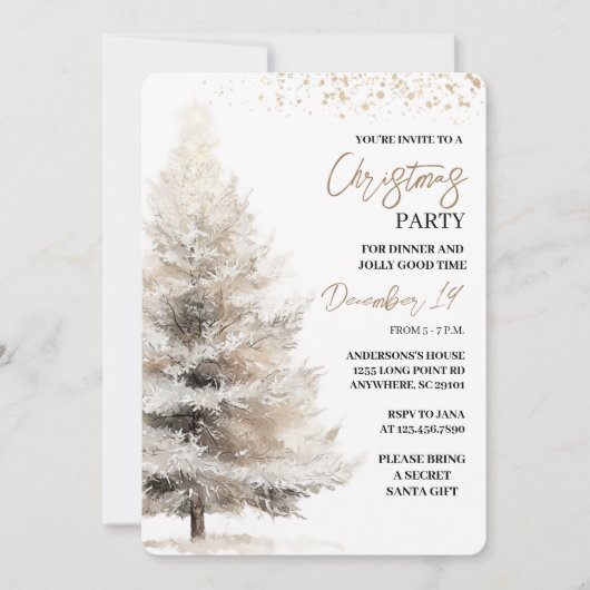 Elegant Neutral Watercolor Christmas 招待状 (正面)