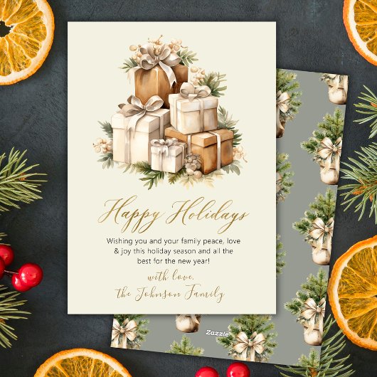 Elegant Neutral Watercolor Christmas Presents シーズンカード