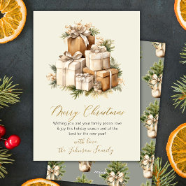 Elegant Neutral Watercolor Christmas Presents シーズンカード