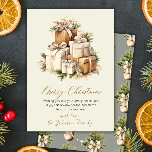 Elegant Neutral Watercolor Christmas Presents シーズンカード