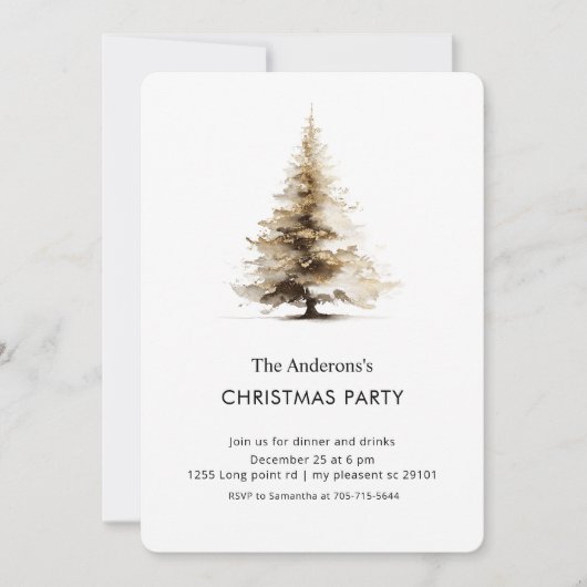 Elegant Neutral Watercolor Christmas Tree Party 招待状 (正面)