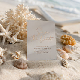 Elegant Neutral Wedding Save The Date Script 箔招待状