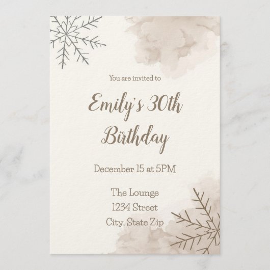Elegant Neutral Winter 30th Birthday Invitation 招待状 (正面)