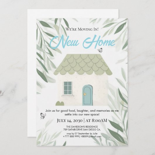 Elegant New Home Moving In Invitation Botanical Gr 招待状 (正面/裏面)