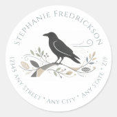 Elegant New Home Raven Botanical Return Address ラウンドシール (正面)